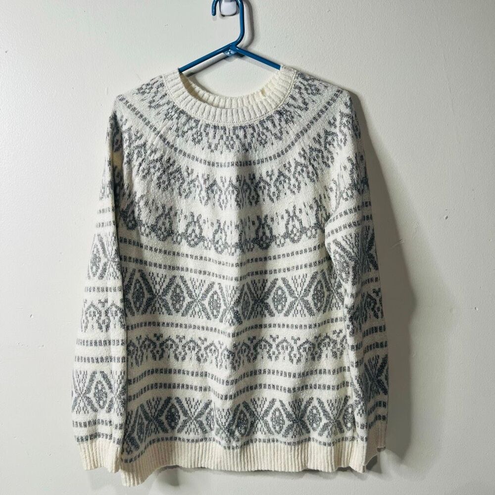 J. Jill White Gray Snowflake Sweater Sz Small Tall Oversized